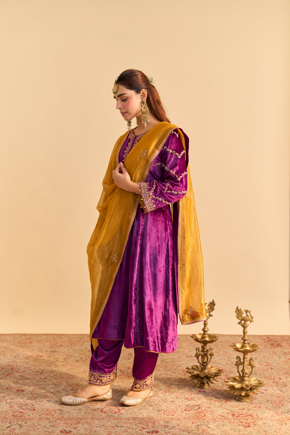 Azmiya - Deep Purple Chauga with Salwar