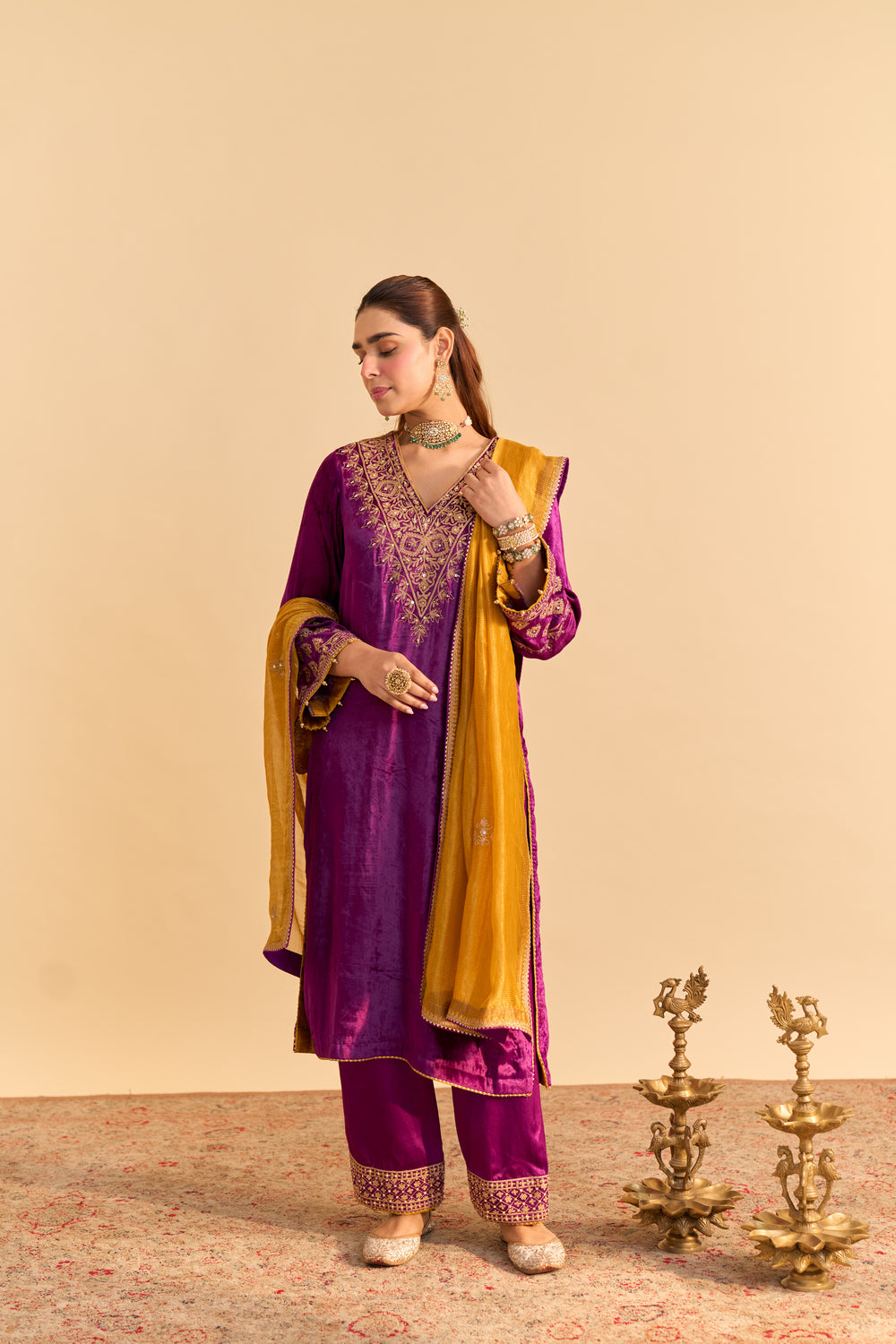Aynaz - Deep Purple Kurta with Salwar