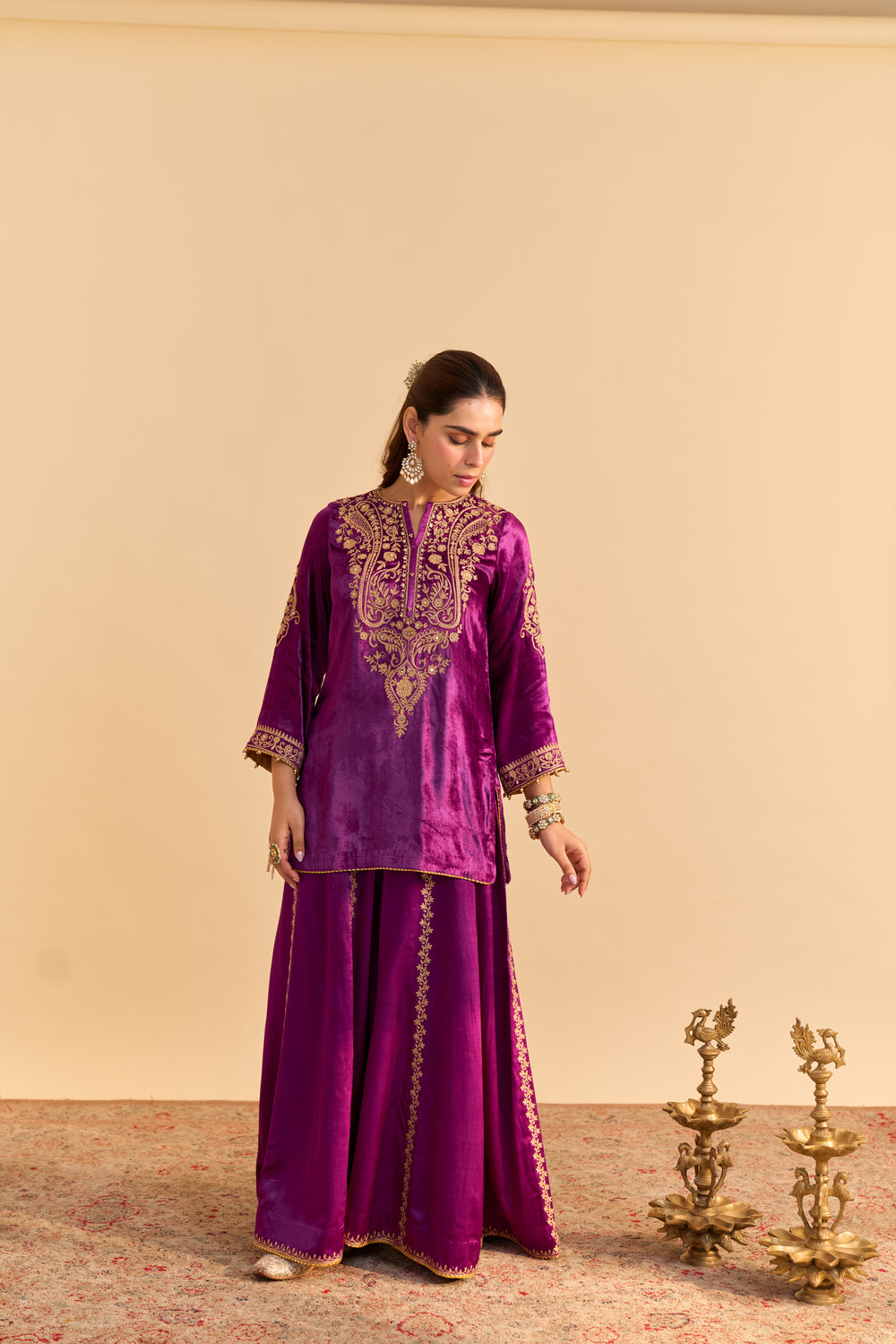 Aroob - Deep Purple Kurta with Sharara and Dupatta