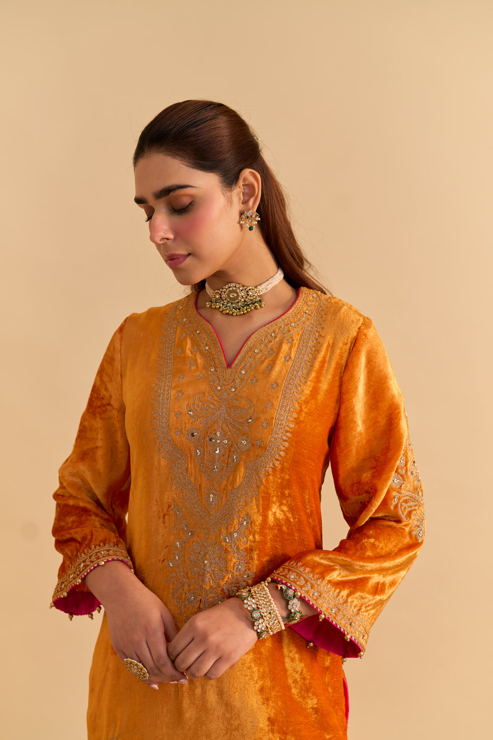 Nooren - Orange Kurta with Flared Palazzo and Dupatta