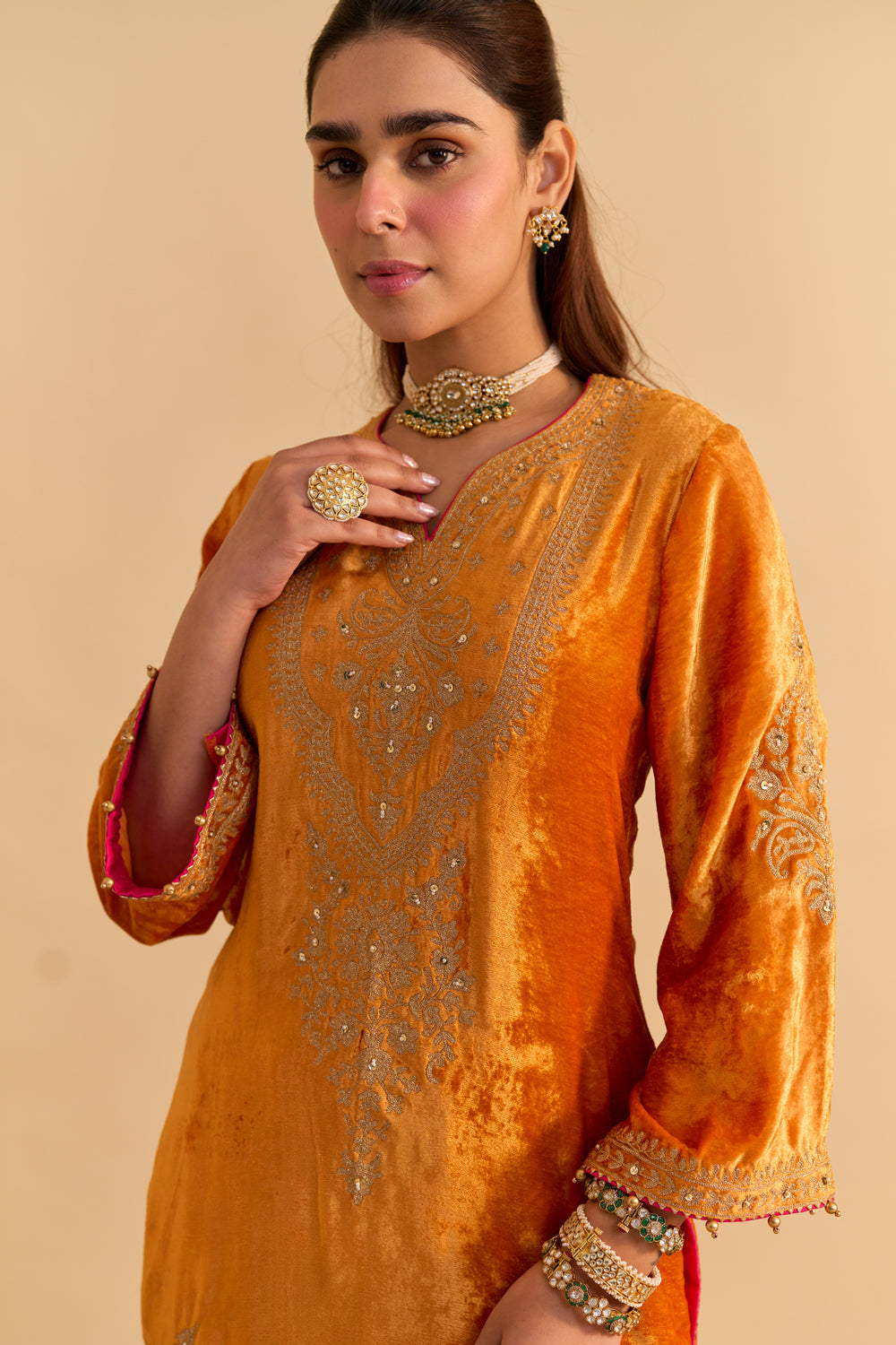 Nooren - Orange Kurta with Flared Palazzo and Dupatta