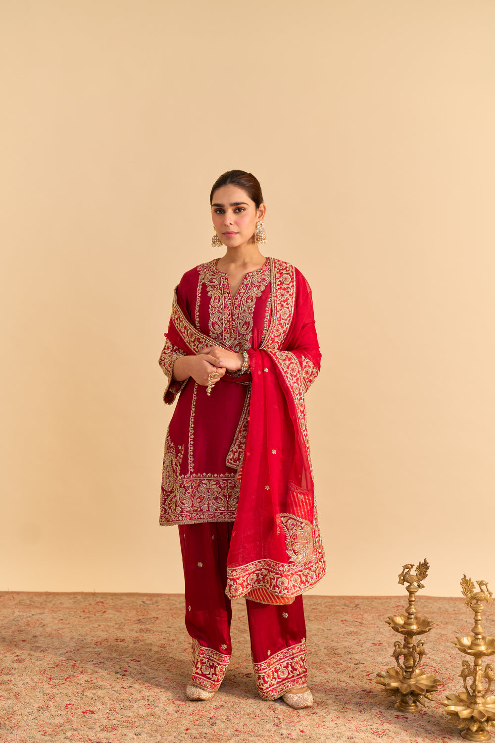Dua Deep red Dabka Zardozi Embroidered Short kurta Set