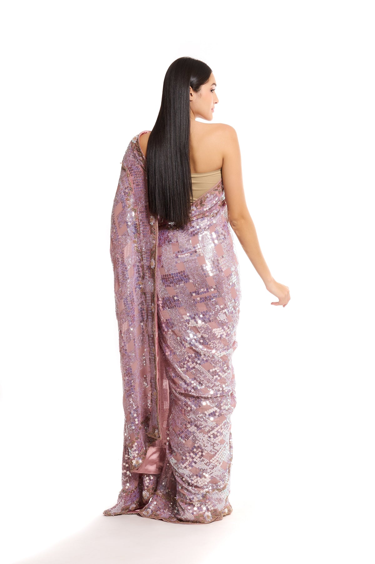 pink sequin saree
