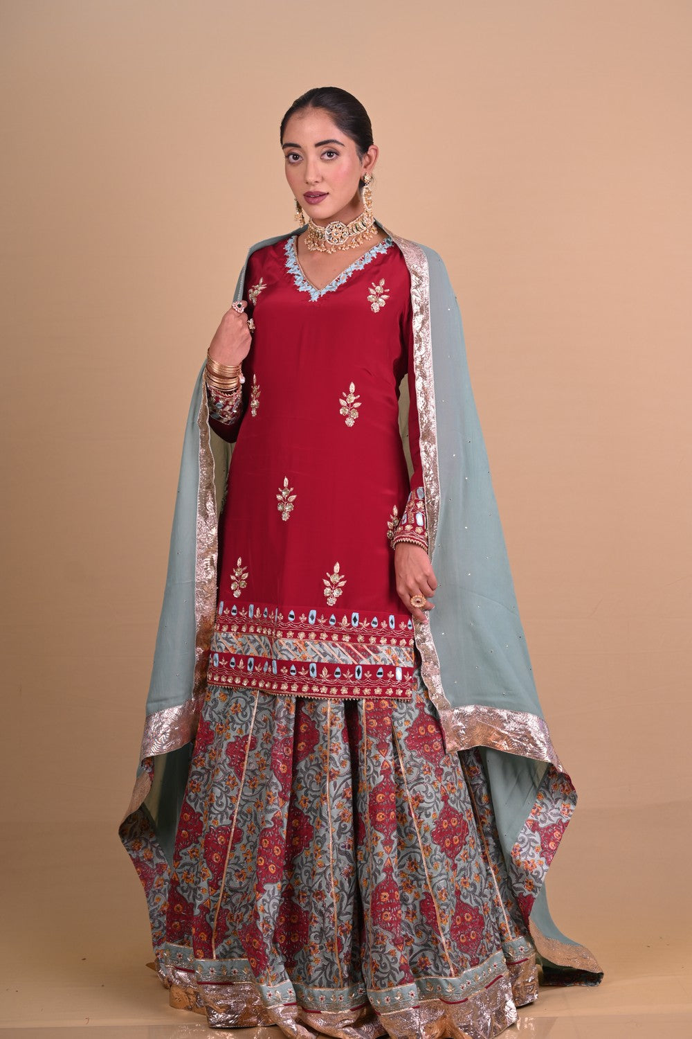 Maroon Begum lehenga set