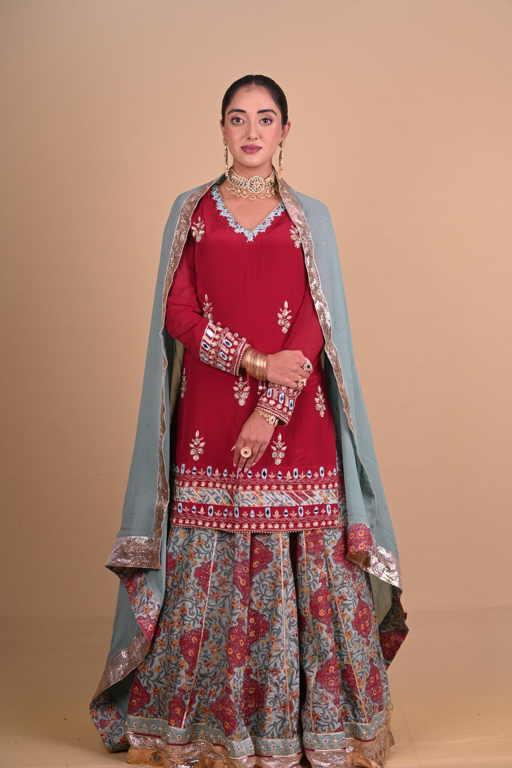 Maroon Begum lehenga set