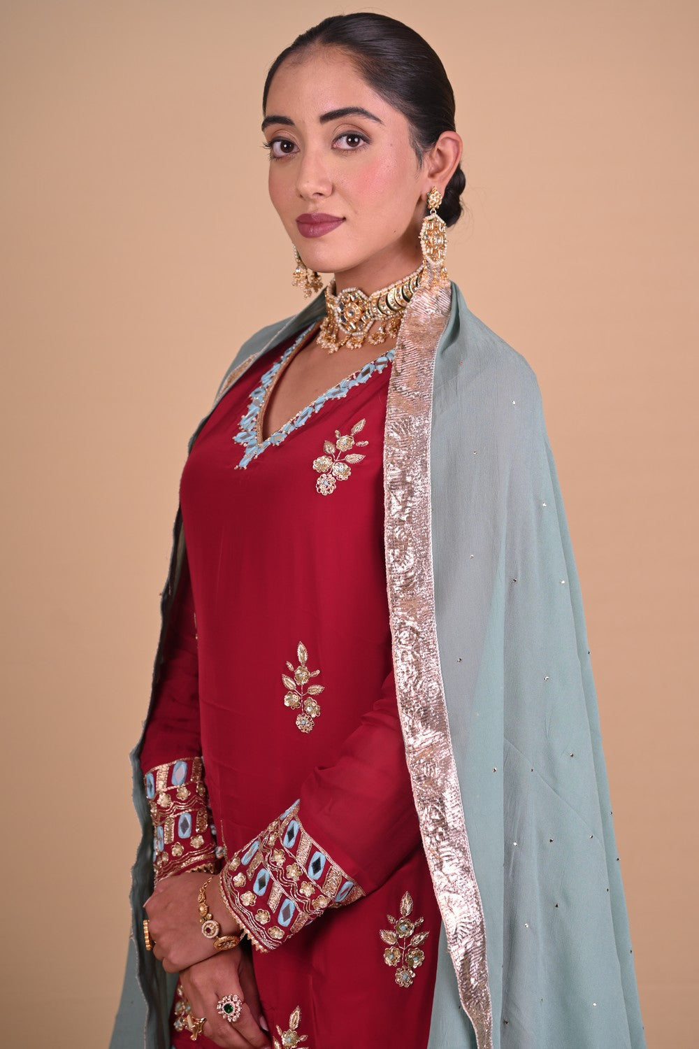 Maroon Begum lehenga set