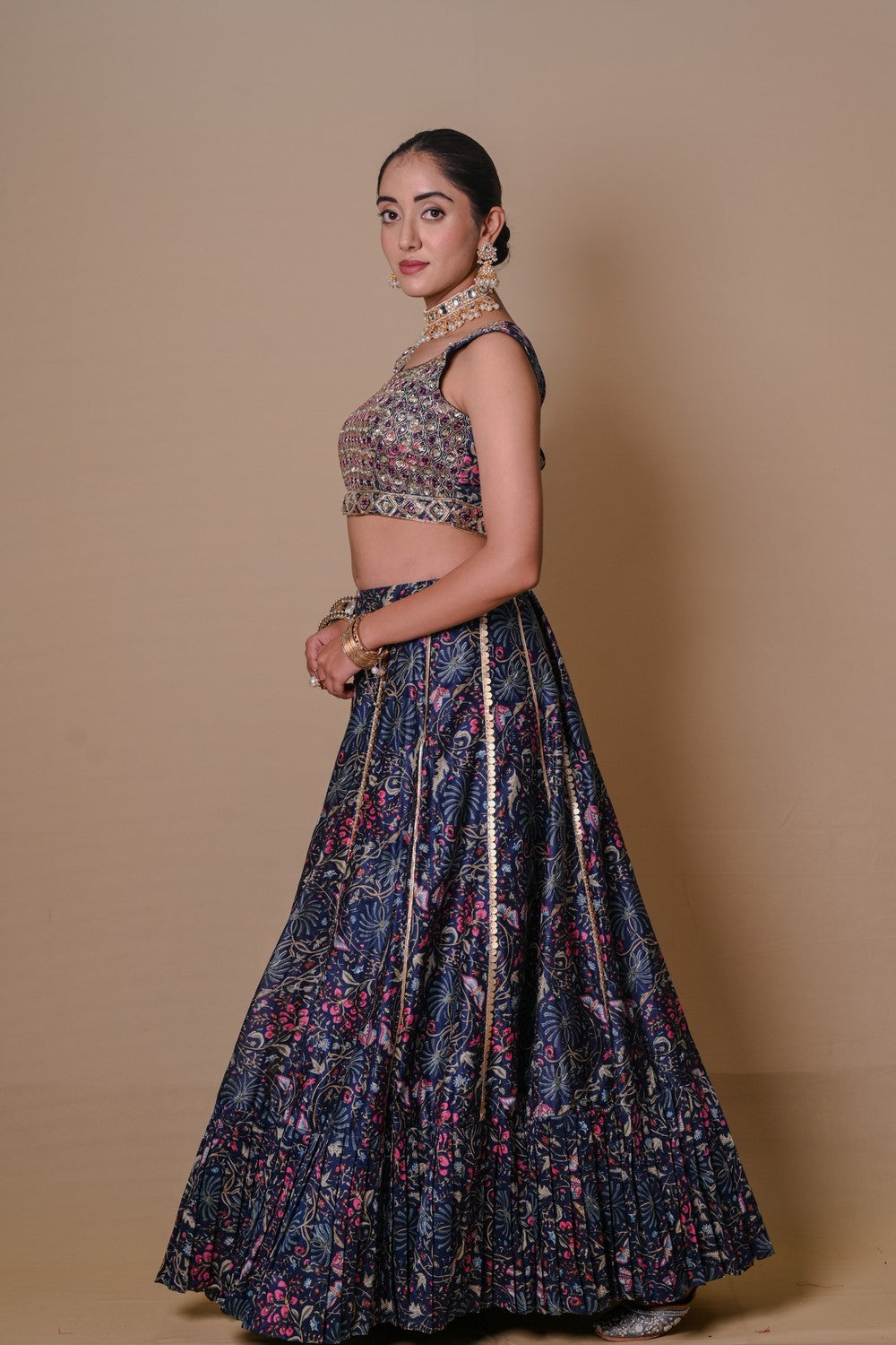 Navy blue lehenga & jacket set