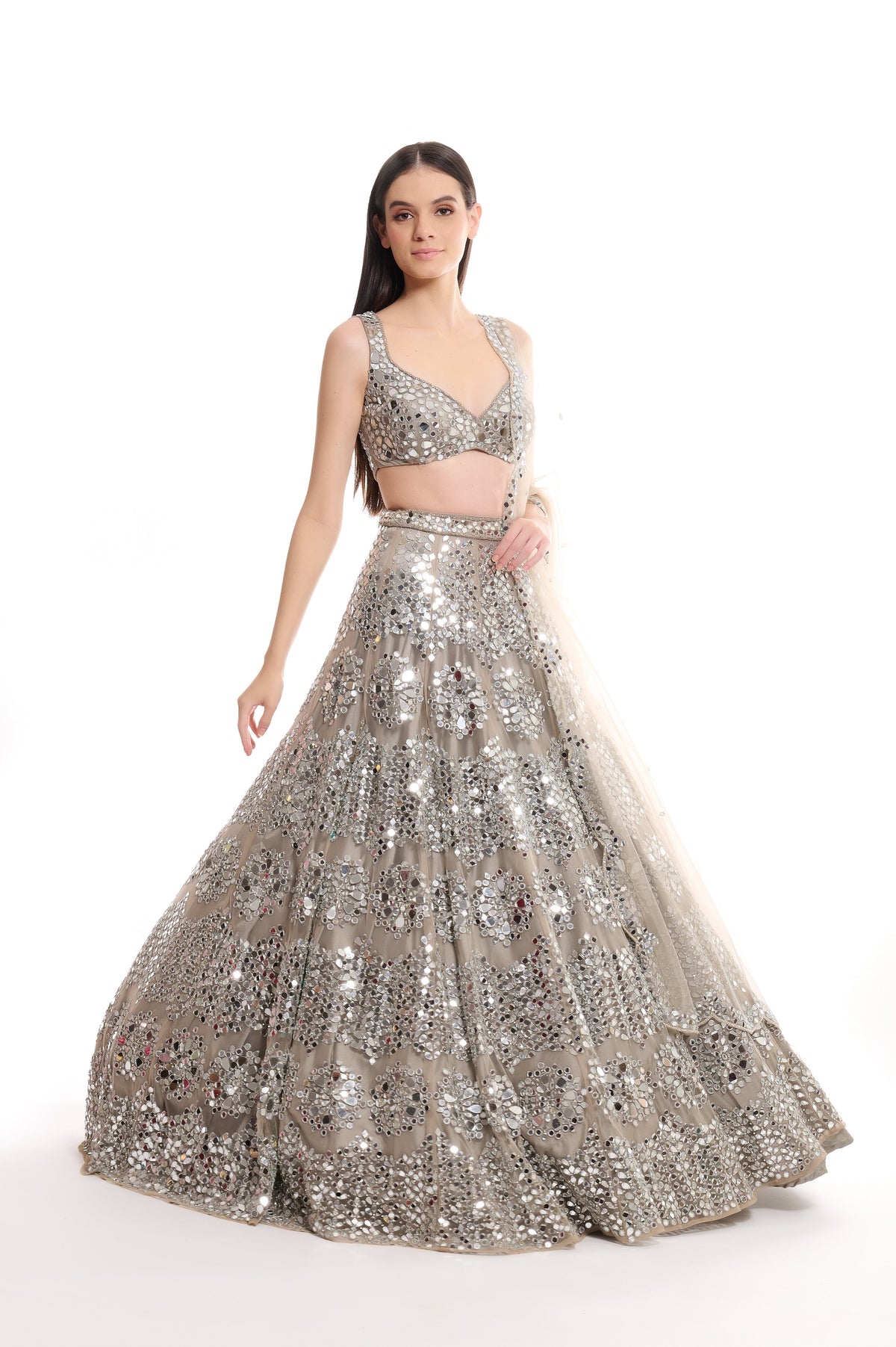 mirror work lehenga for engagement