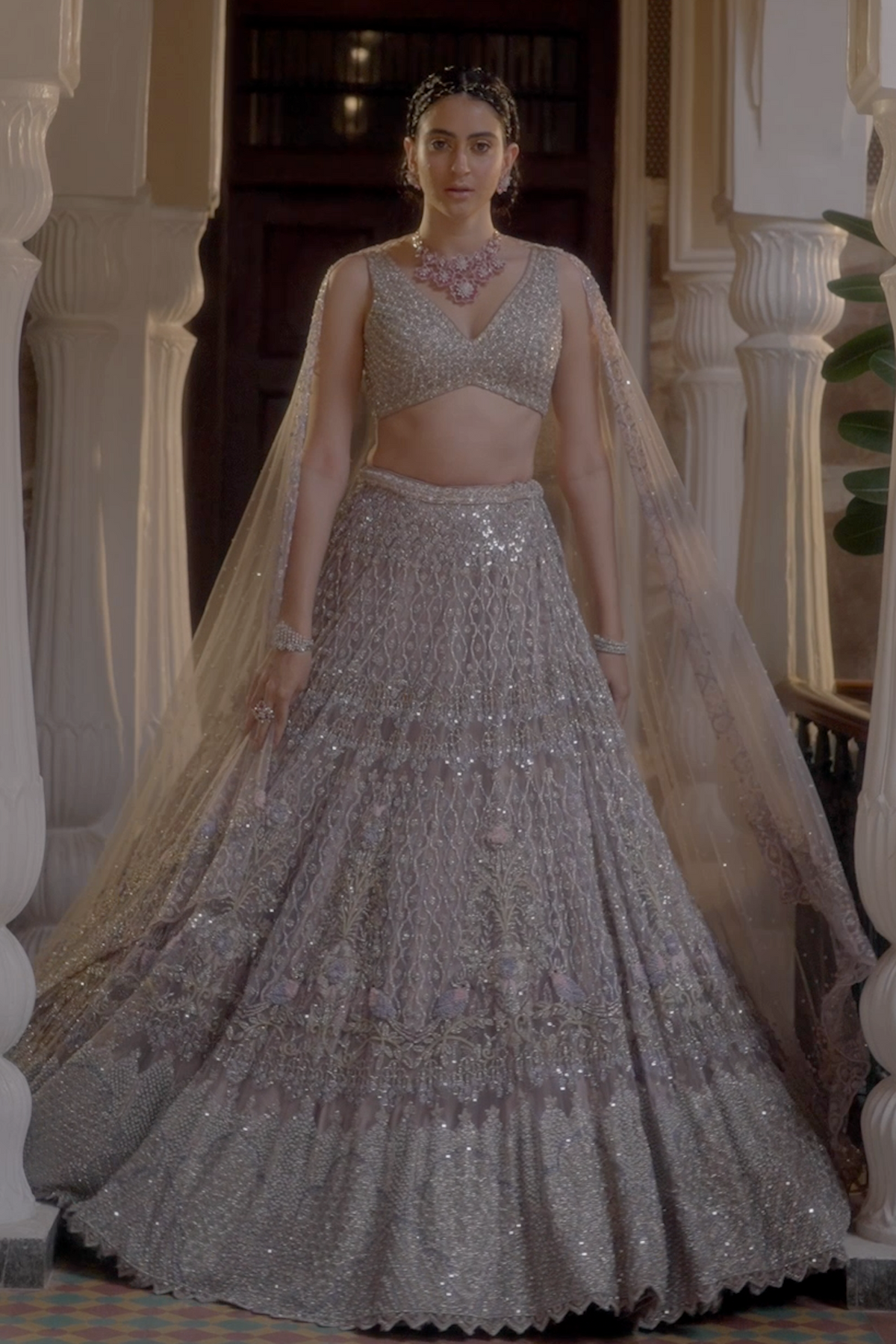 silver bridal lehenga