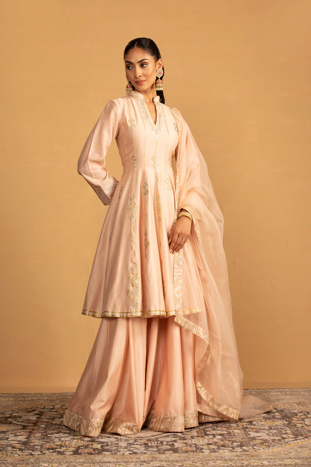 Peach Peplum Skirt Set