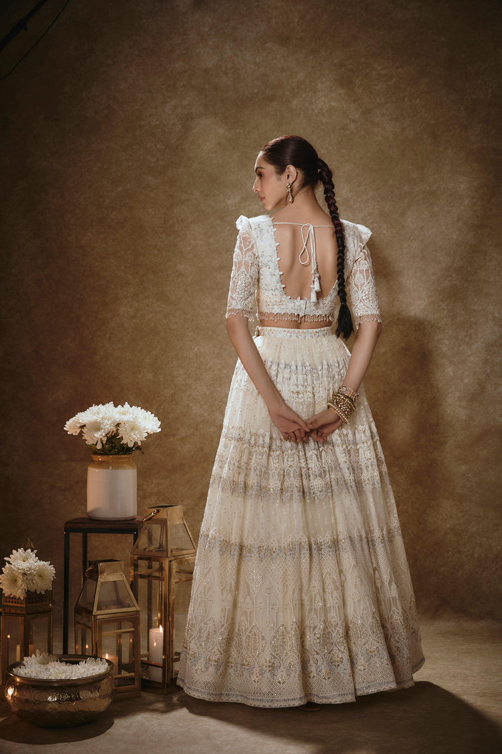 Porcelain White & Gold Lehenga Set
