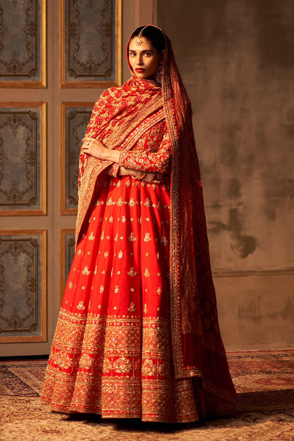 Red Raw Silk Anarkali Set