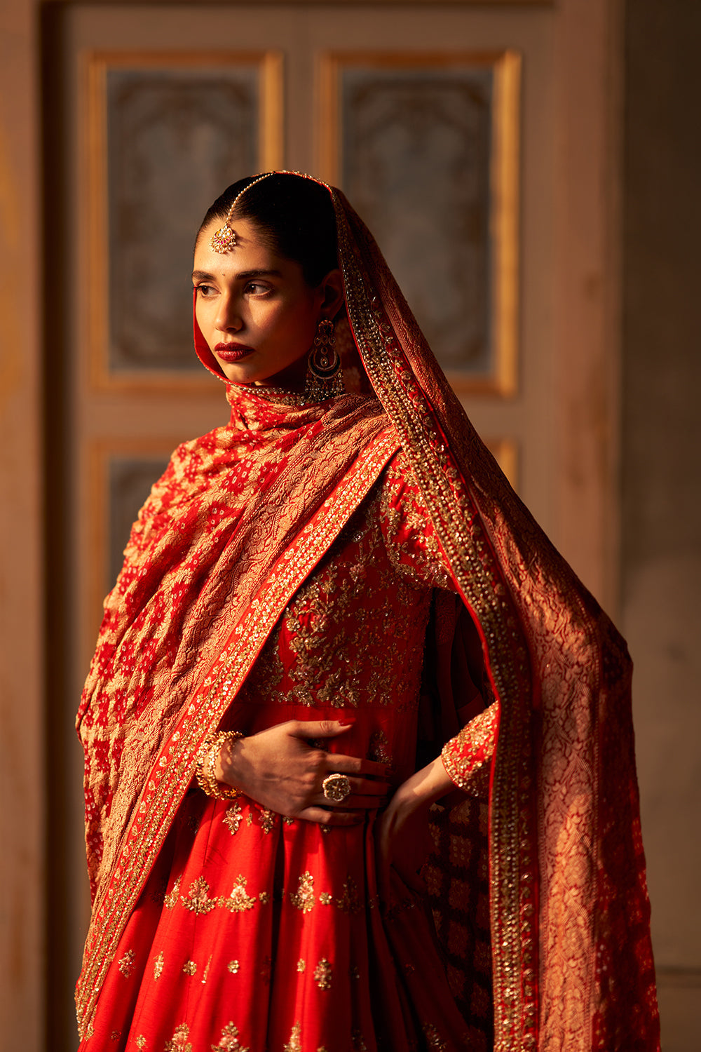 Red Raw Silk Anarkali Set