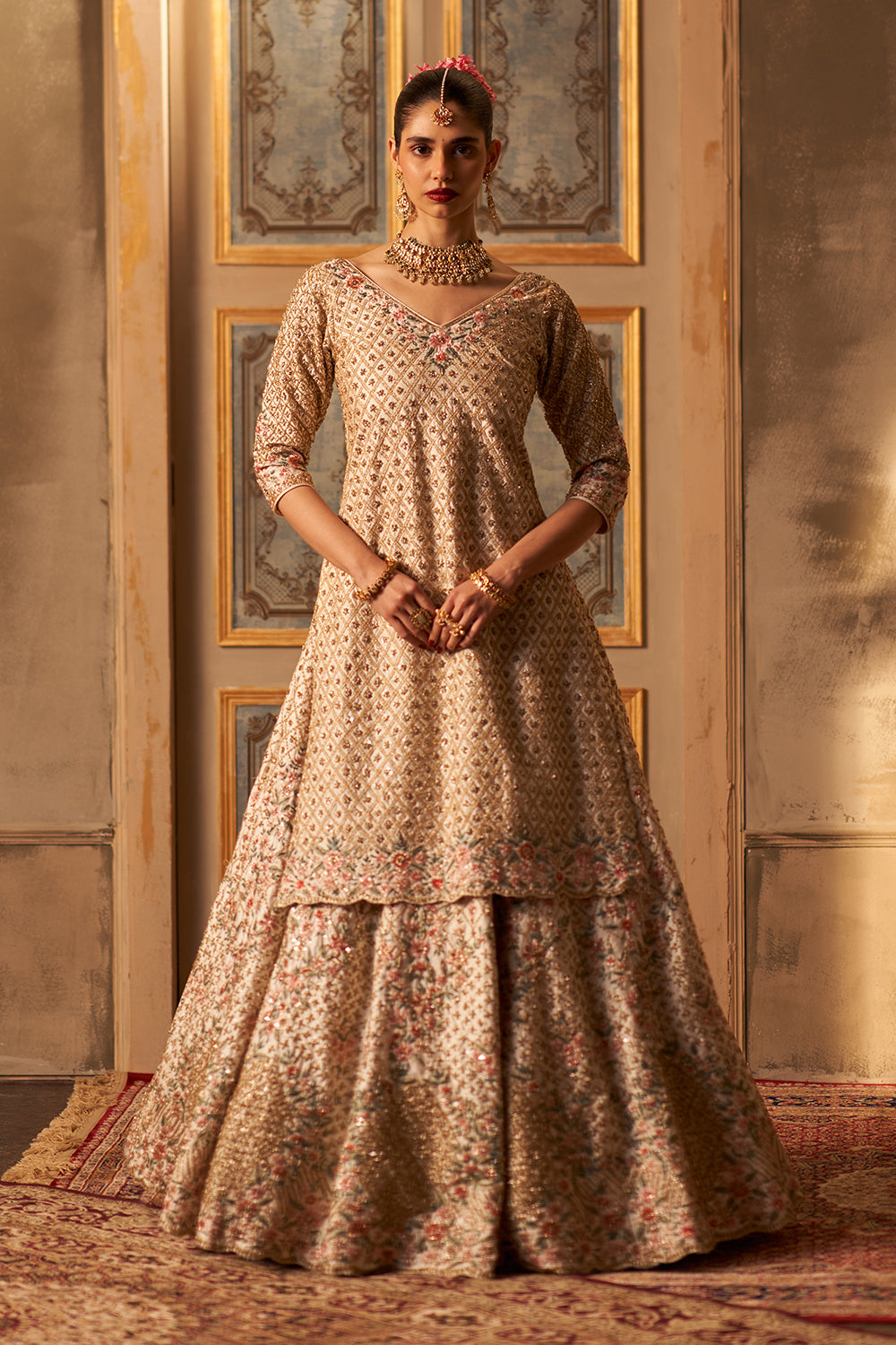 Blush Pink Raw Silk Double Dupatta Lehenga Set