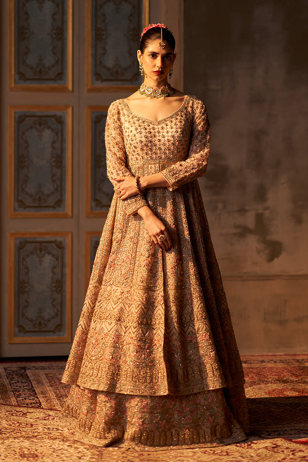 Peach Organza Lehenga Set