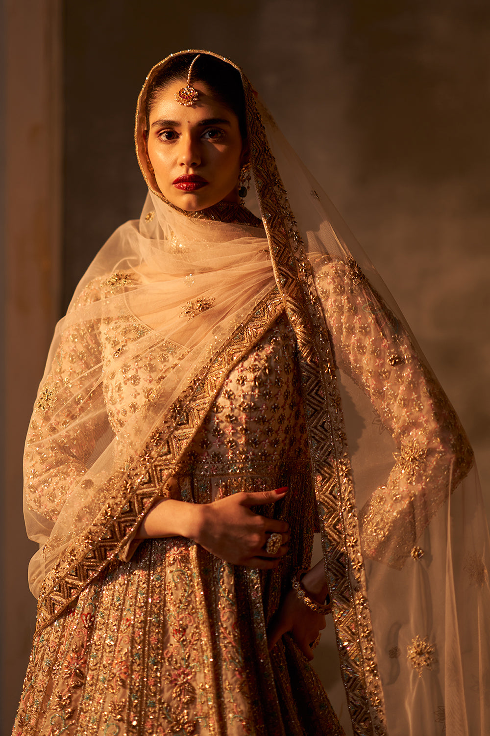 Peach Organza Lehenga Set