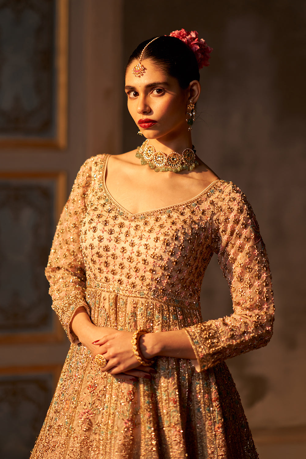 Peach Organza Lehenga Set