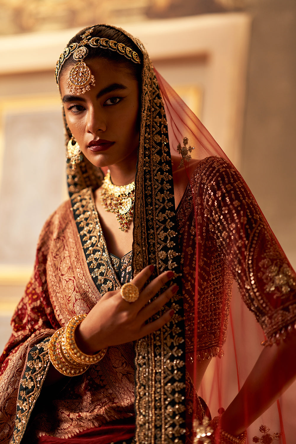 Green Raw Silk Double Dupatta Lehenga Set