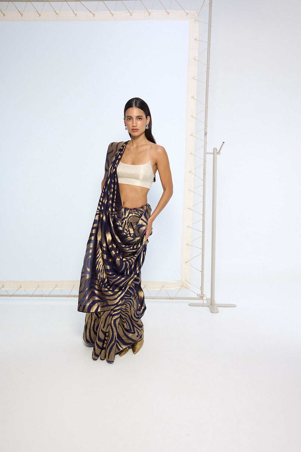 Handwoven Blue & Gold Silk Saree