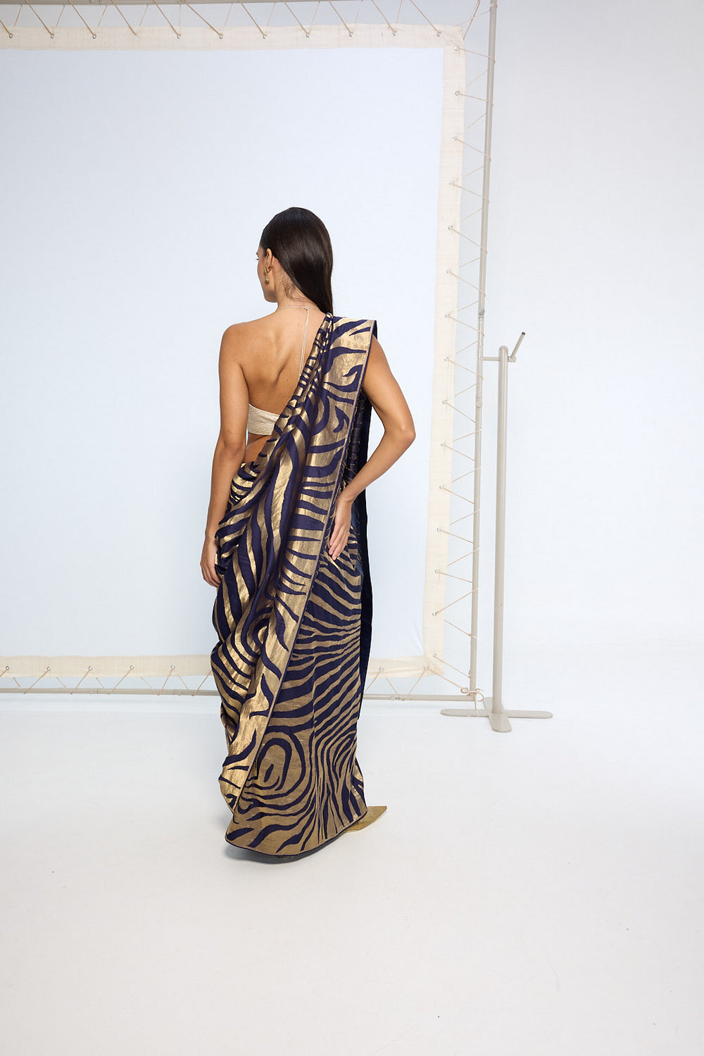 Handwoven Blue & Gold Silk Saree