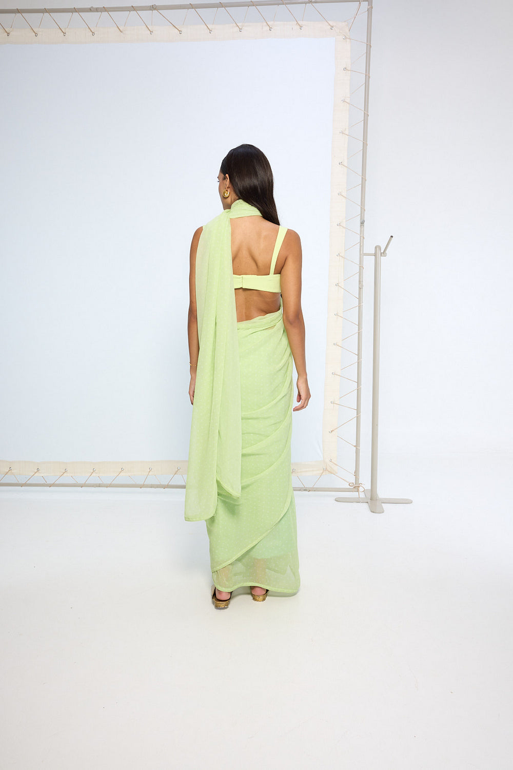 Lime Green Polka Dotted Saree