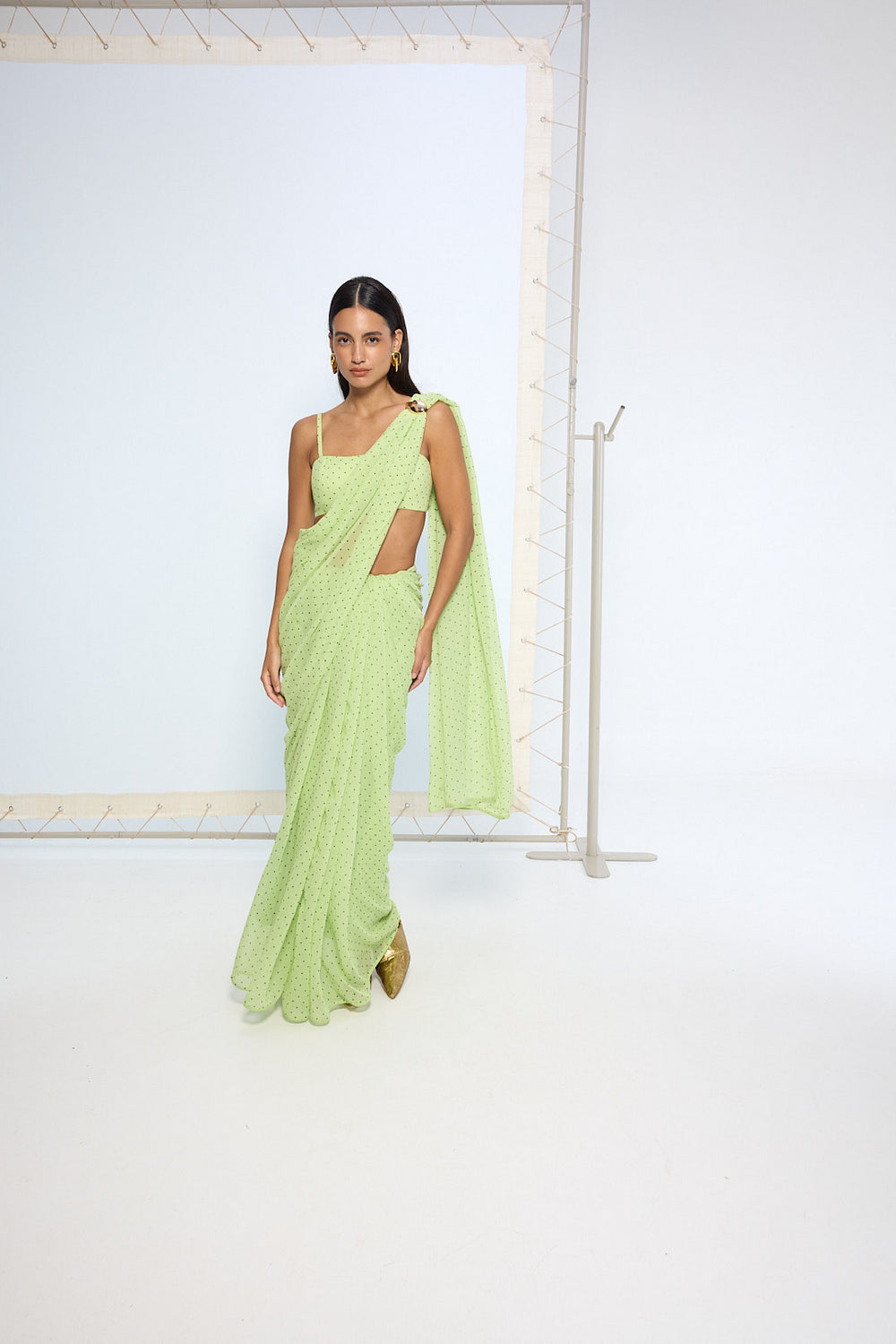 Mint Green Polka Dotted Saree