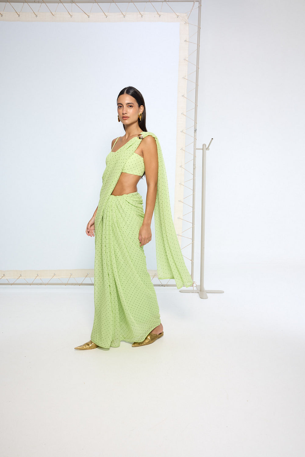 Mint Green Polka Dotted Saree