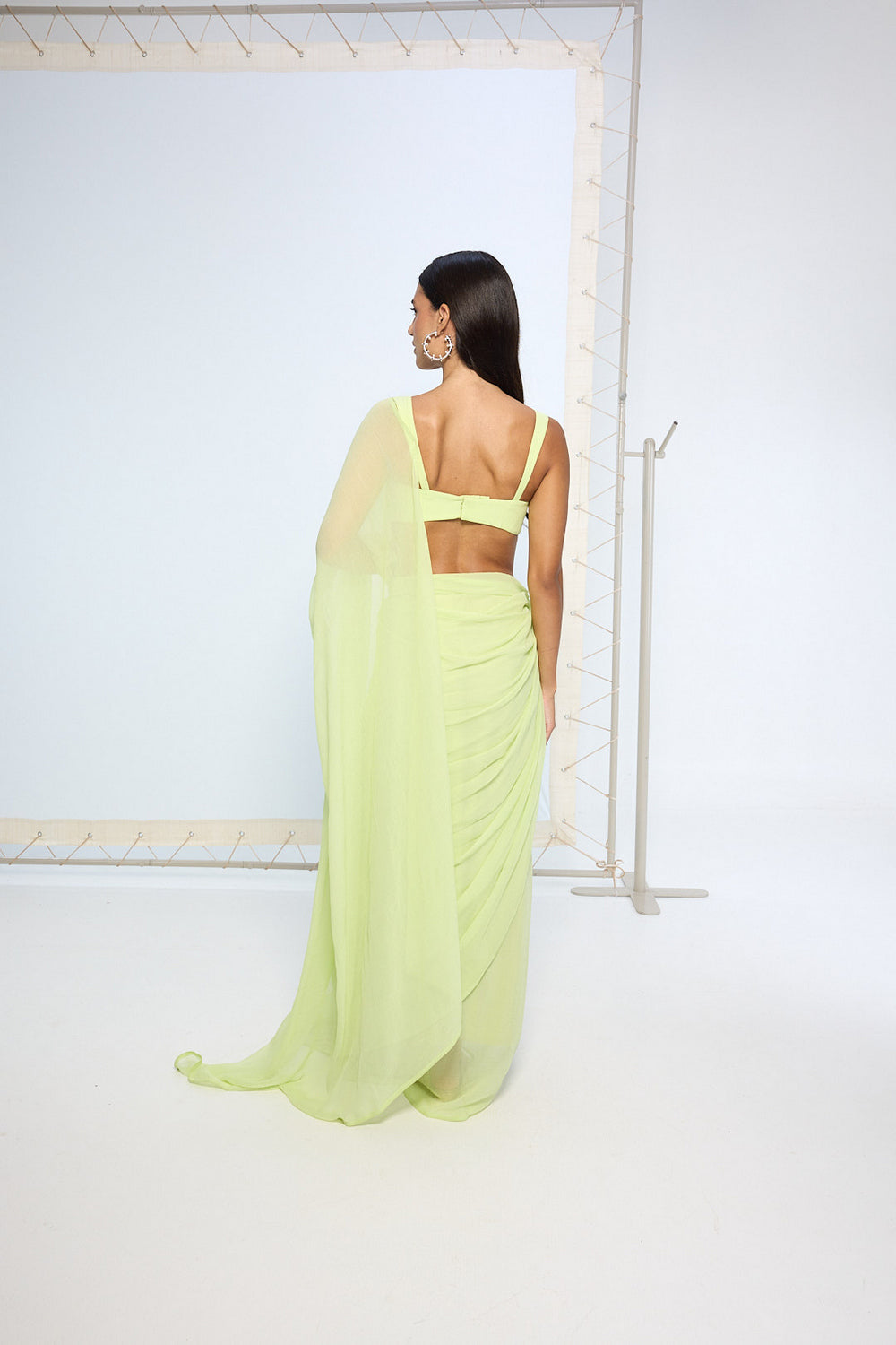 Lime Green Brooch Saree