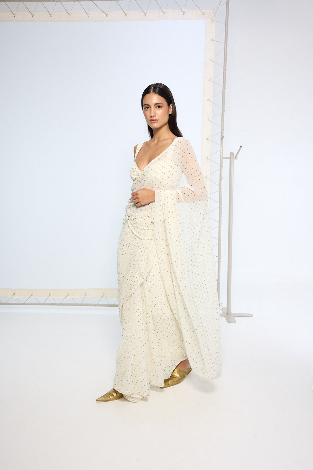 White Polka Dotted Saree