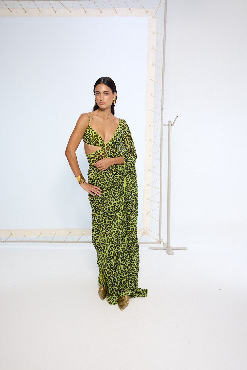 Green Leopard Print Saree