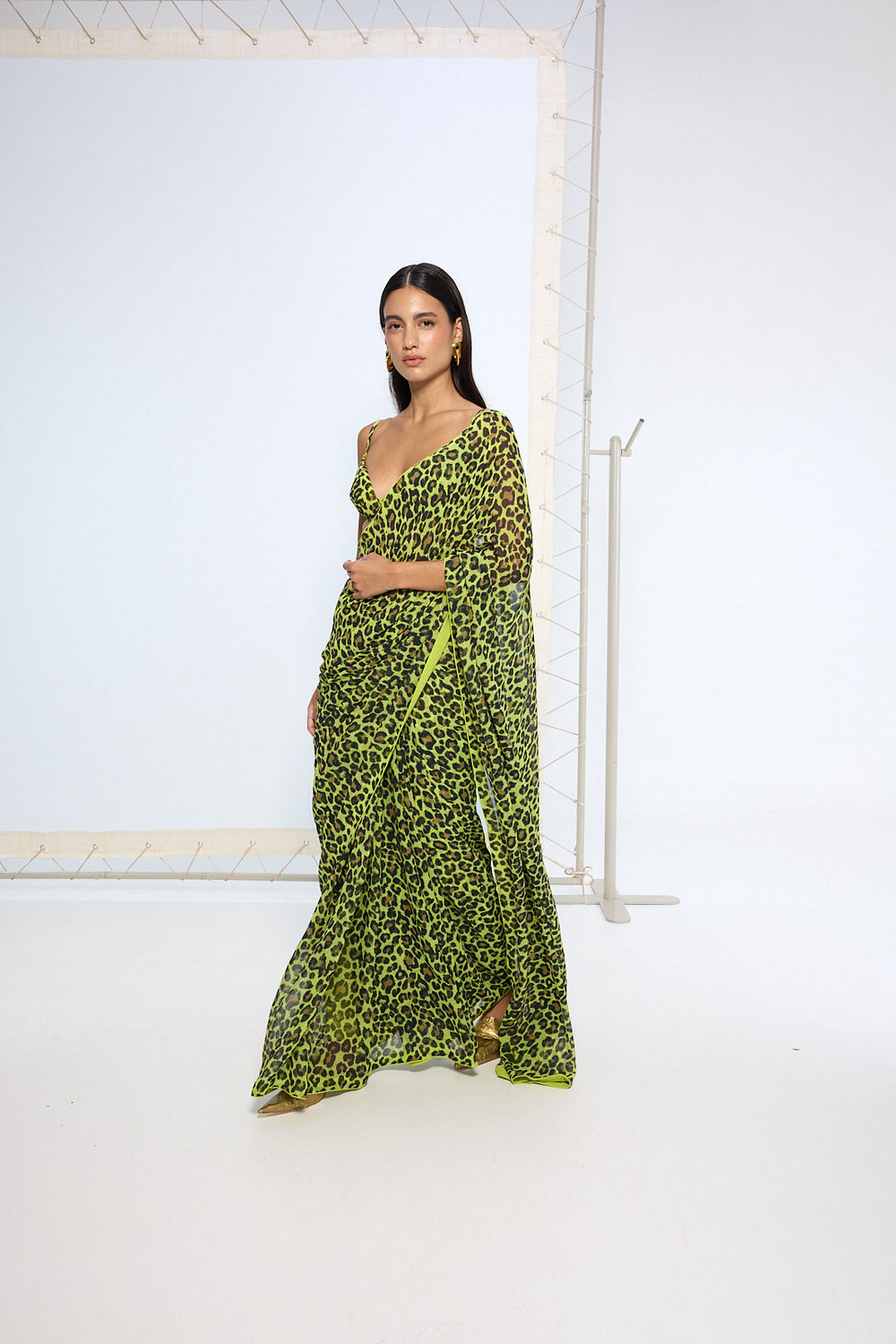 Green Leopard Print Saree