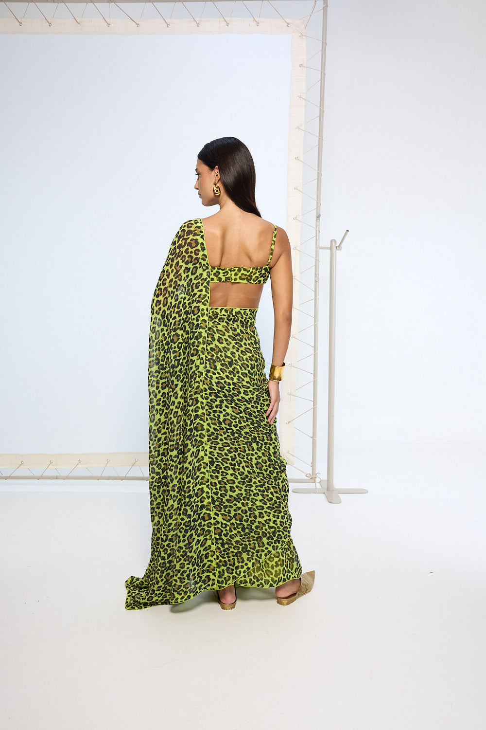 Green Leopard Print Saree