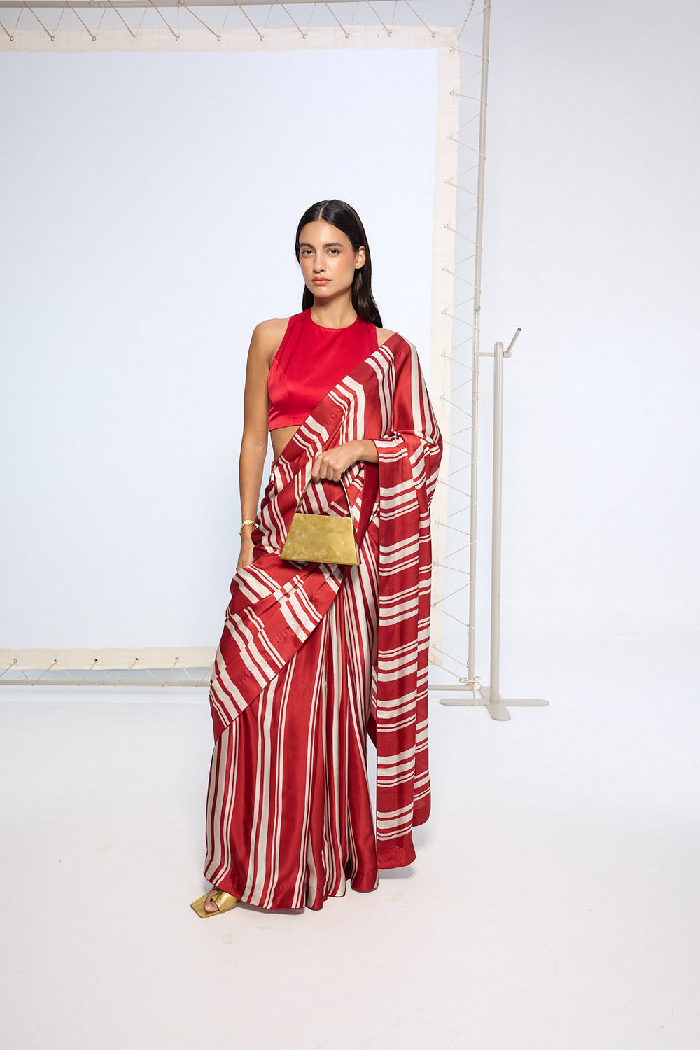Red Silk Striped Saree