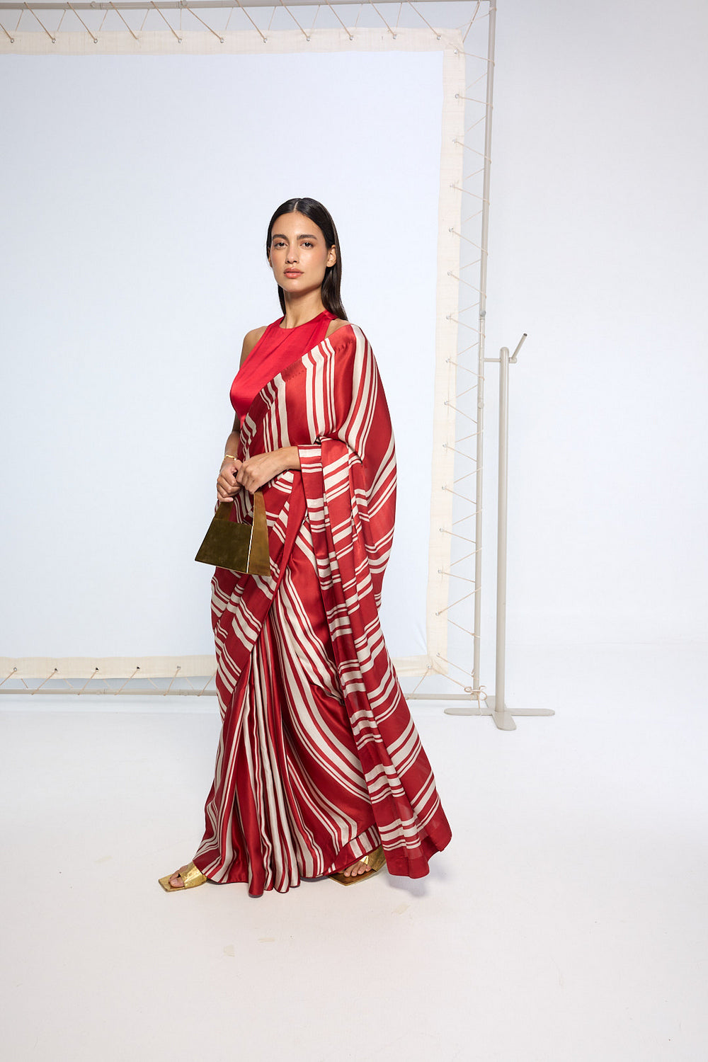 Red Silk Striped Saree