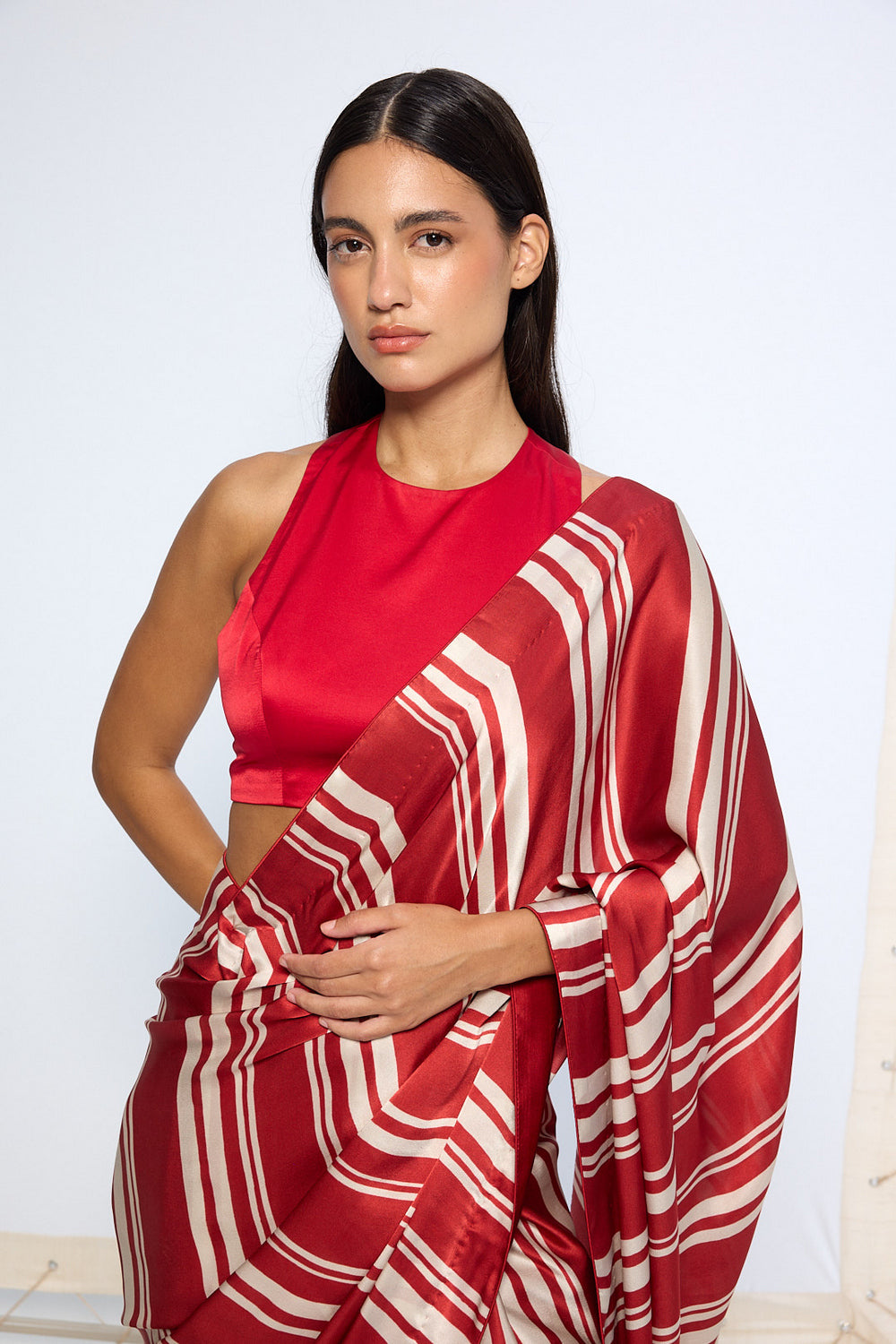 Red Silk Striped Saree