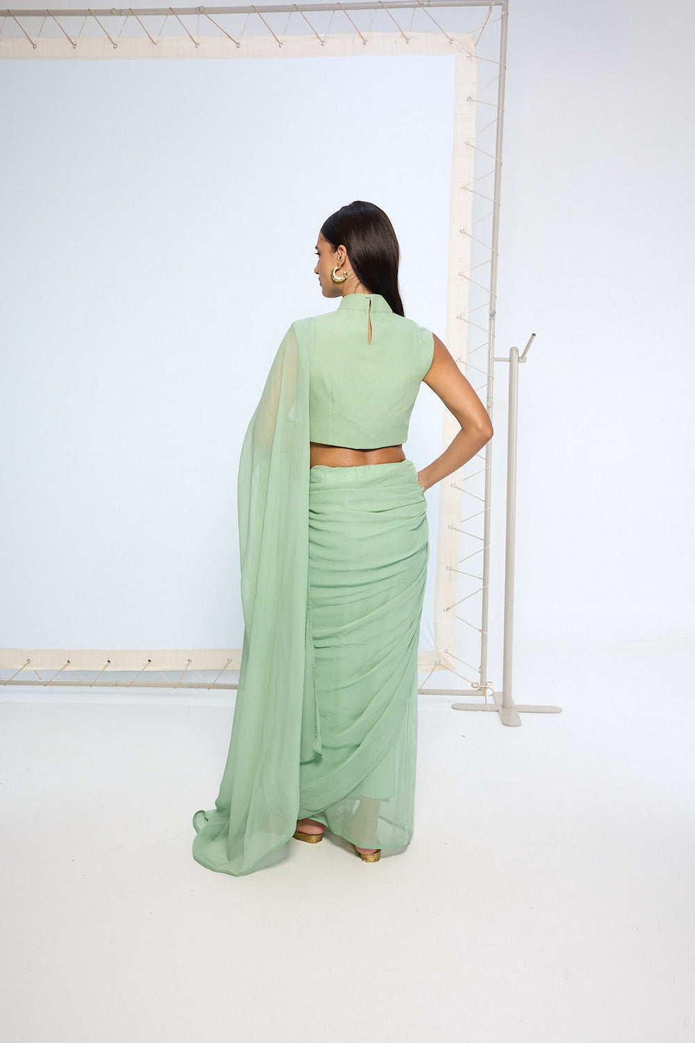 Pale Green Brooch Saree
