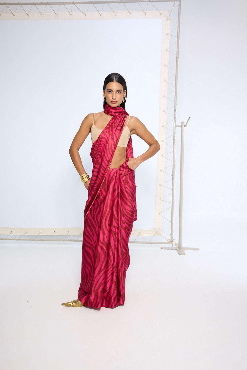 Pink Zebra Print saree