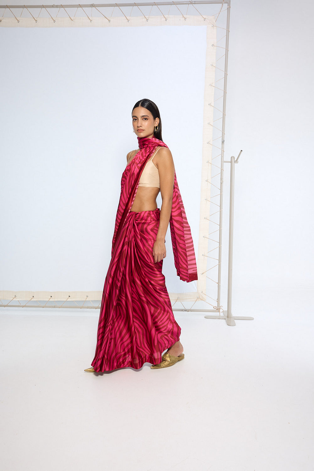 Pink Zebra Print saree