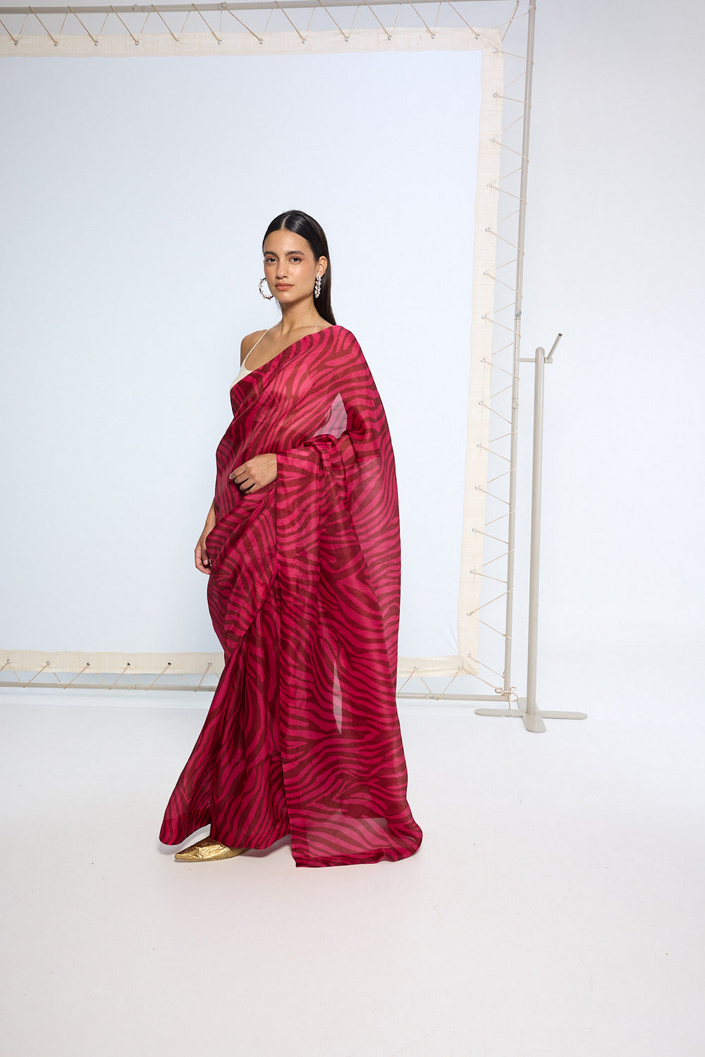 Pink Zebra Print saree