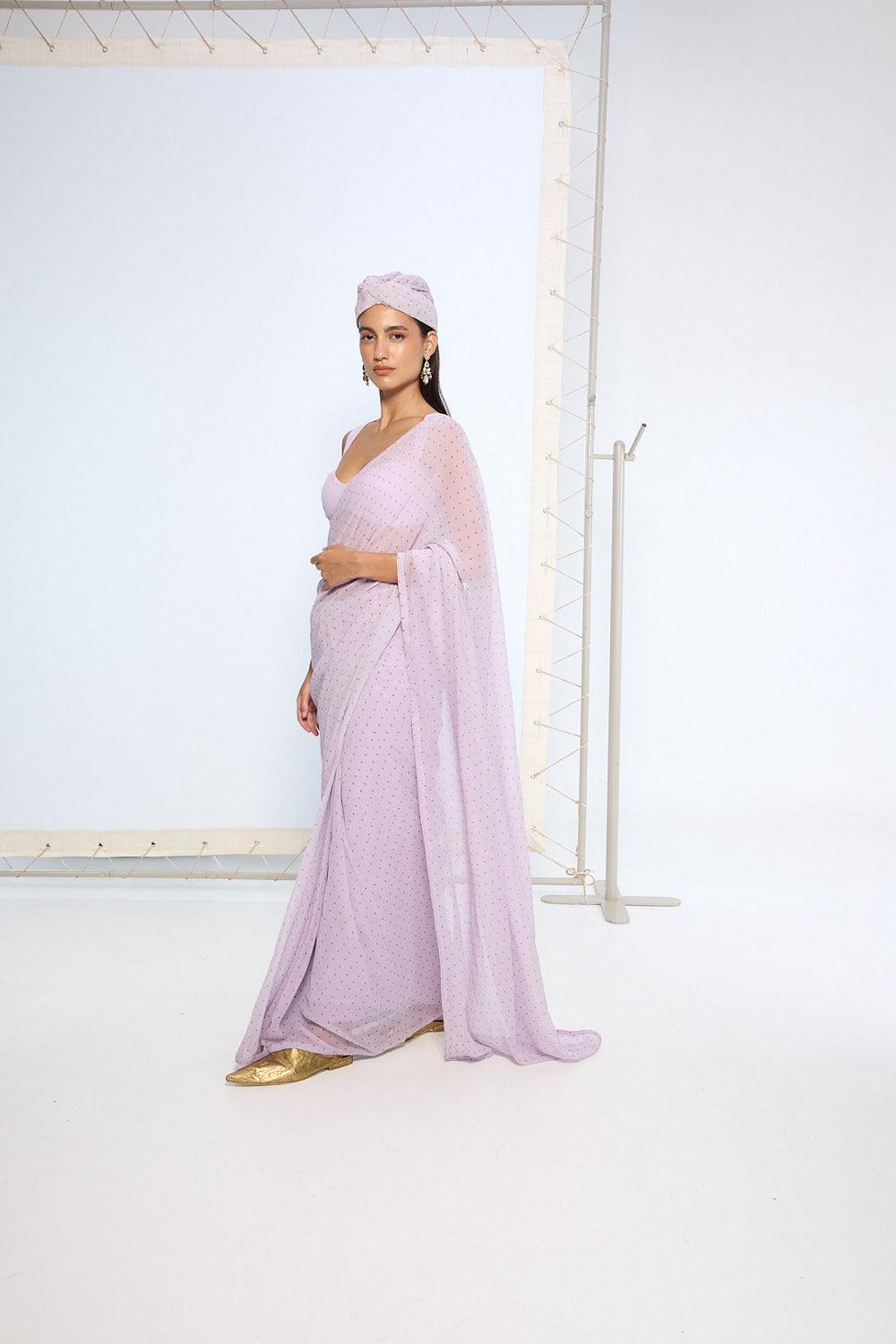 Lavender Polka Dotted Saree