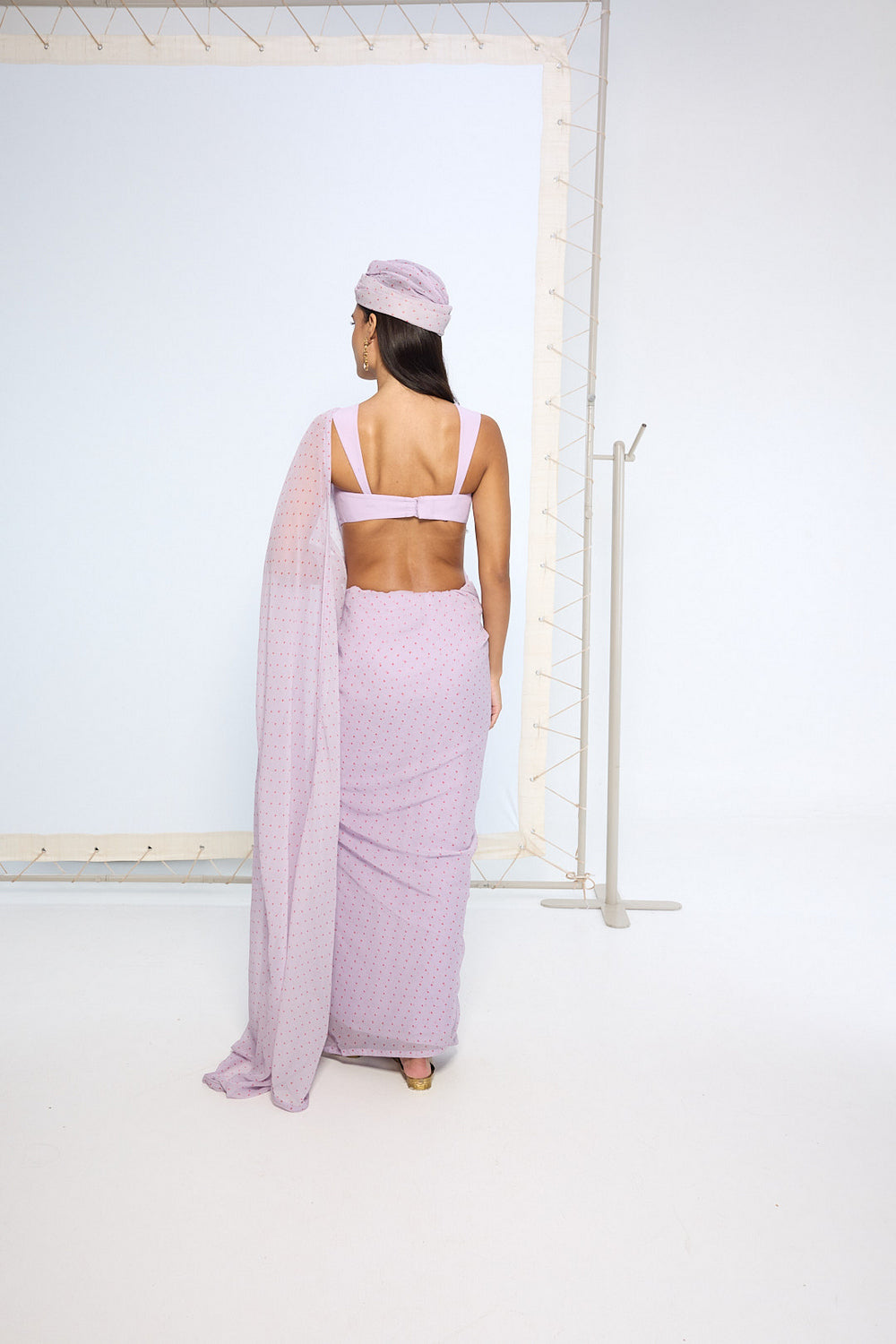 Lavender Polka Dotted Saree