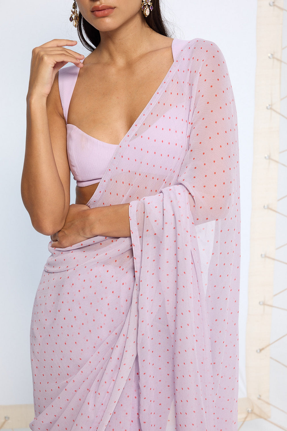 Lavender Polka Dotted Saree