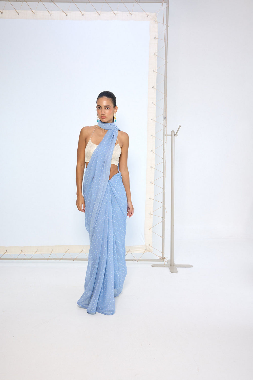 Blue Polka Dotted saree