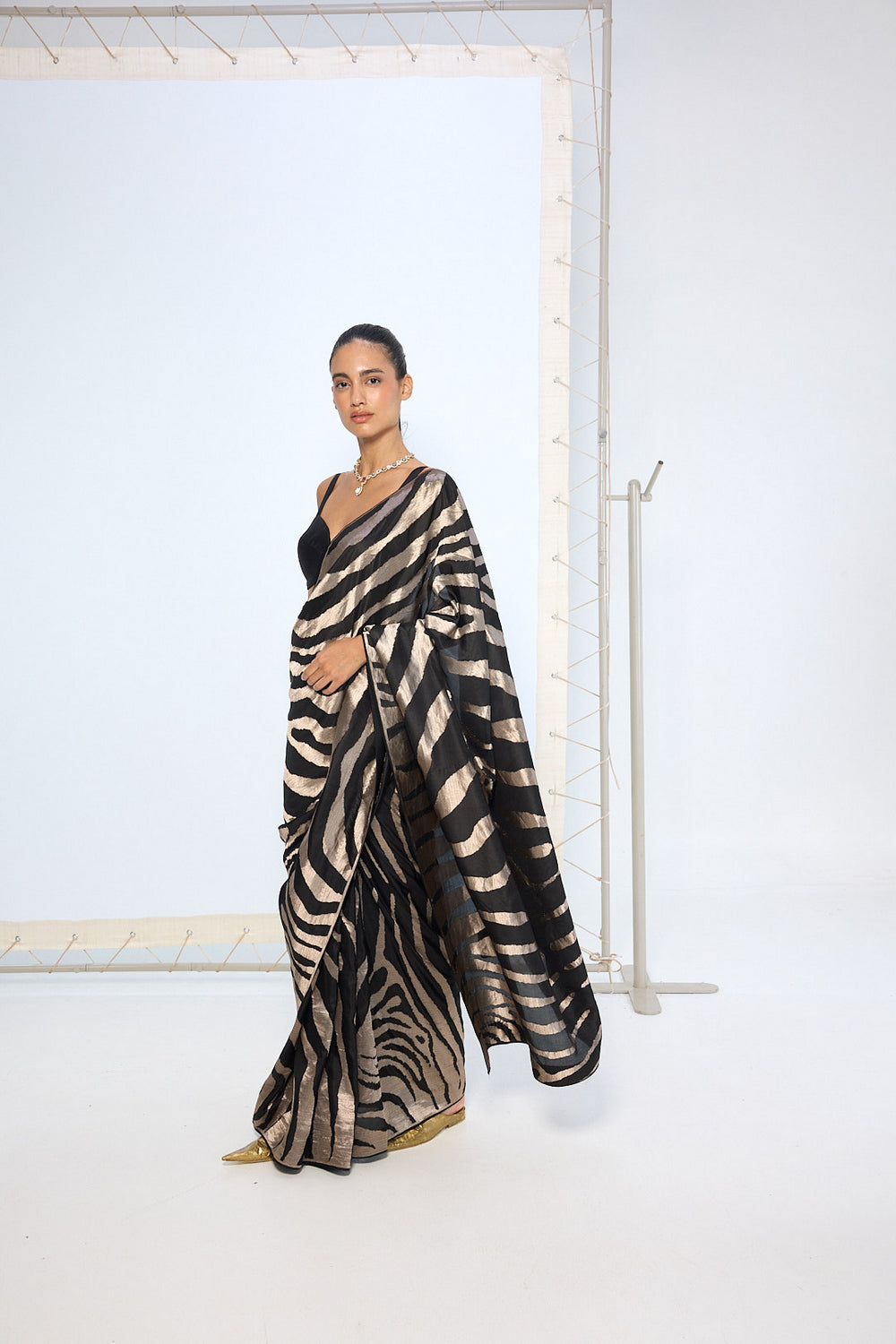 Handwoven Black & Silver Silk Saree