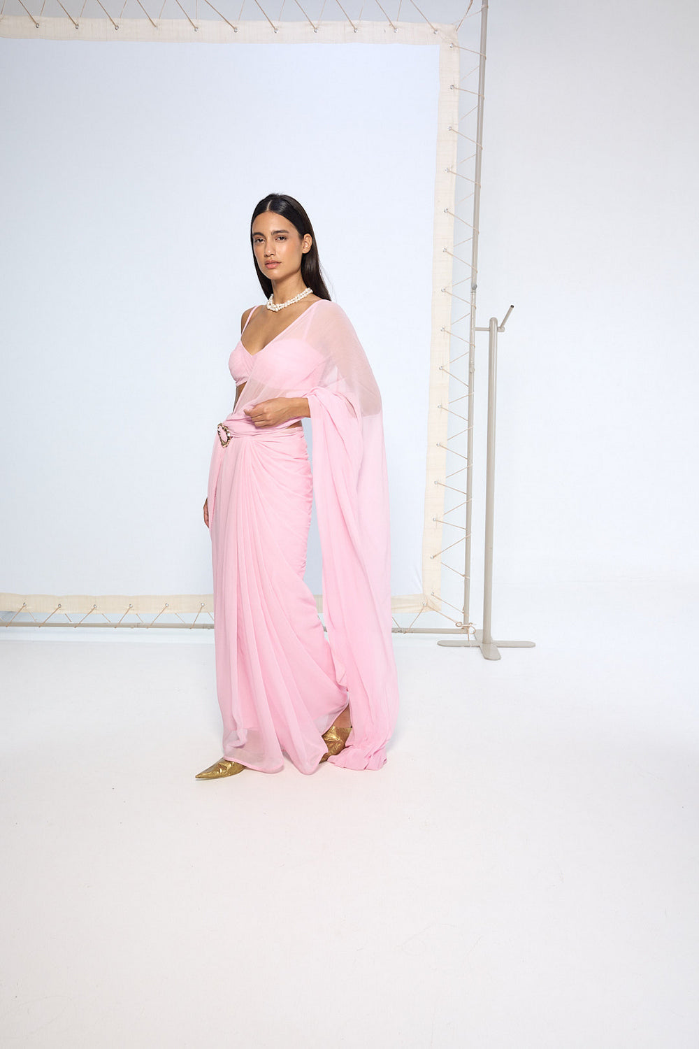 Blush Pink Movable Brooch Saree