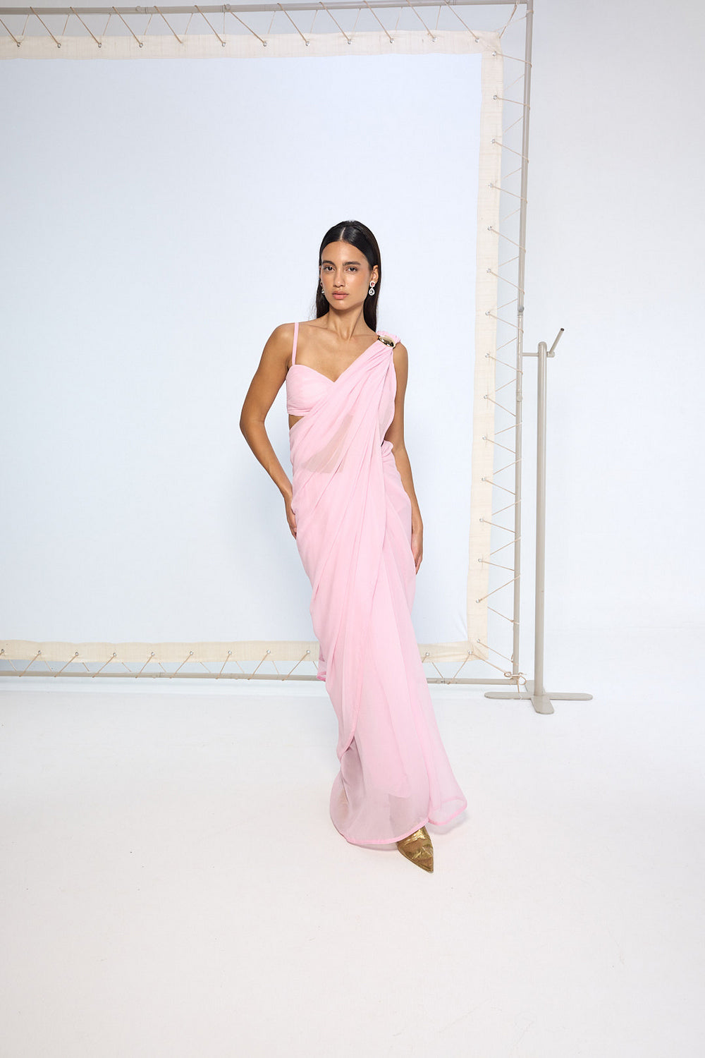 Blush Pink Brooch Saree