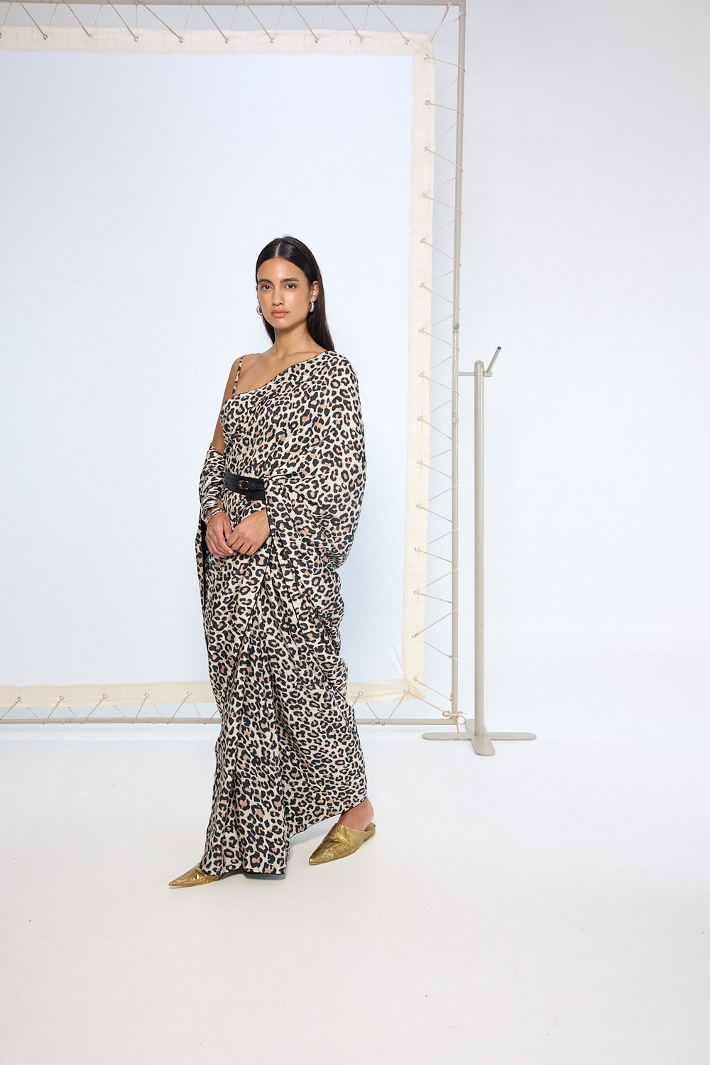 Black & White Leopard Print Saree