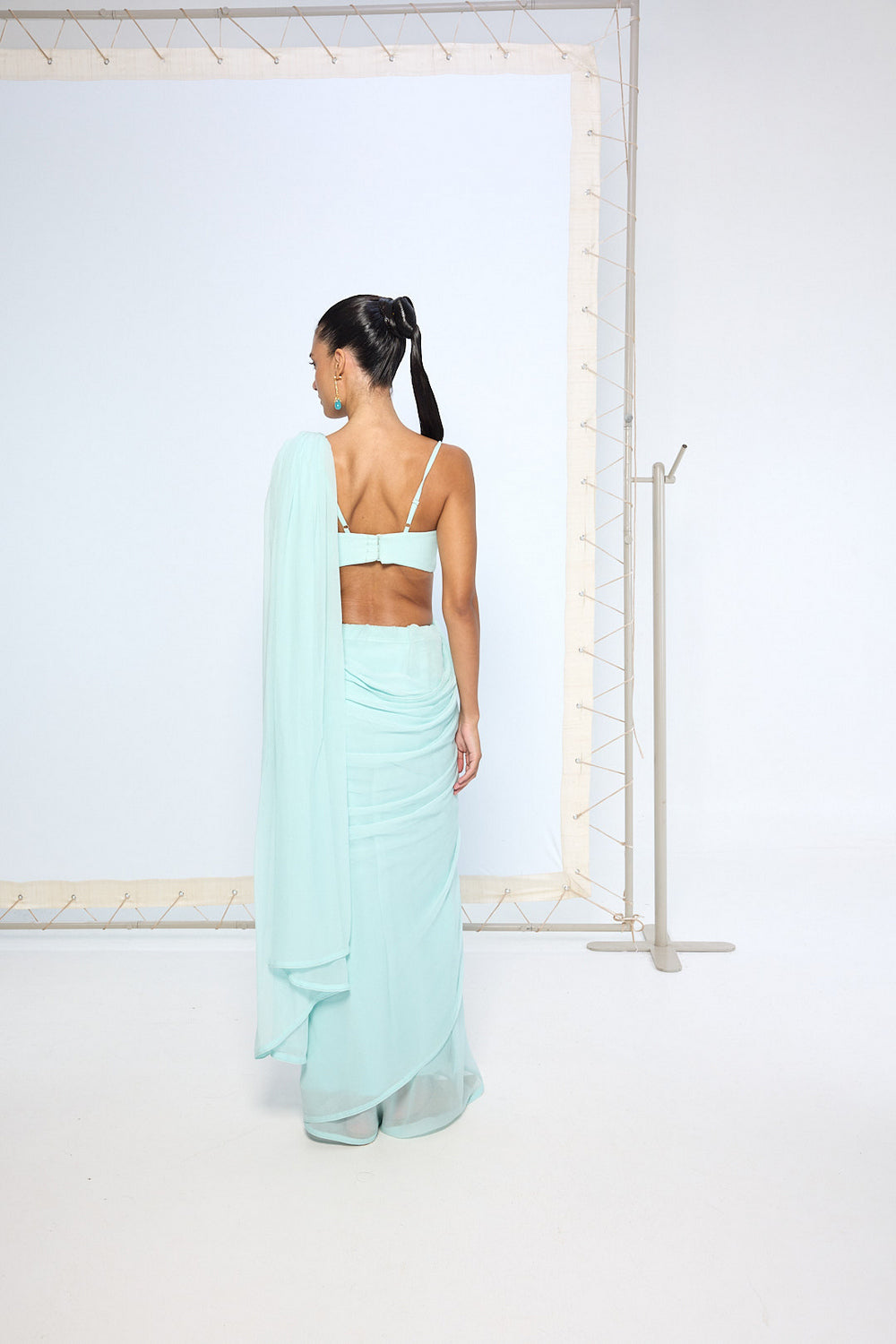 Ice Blue Movable Brooch Saree