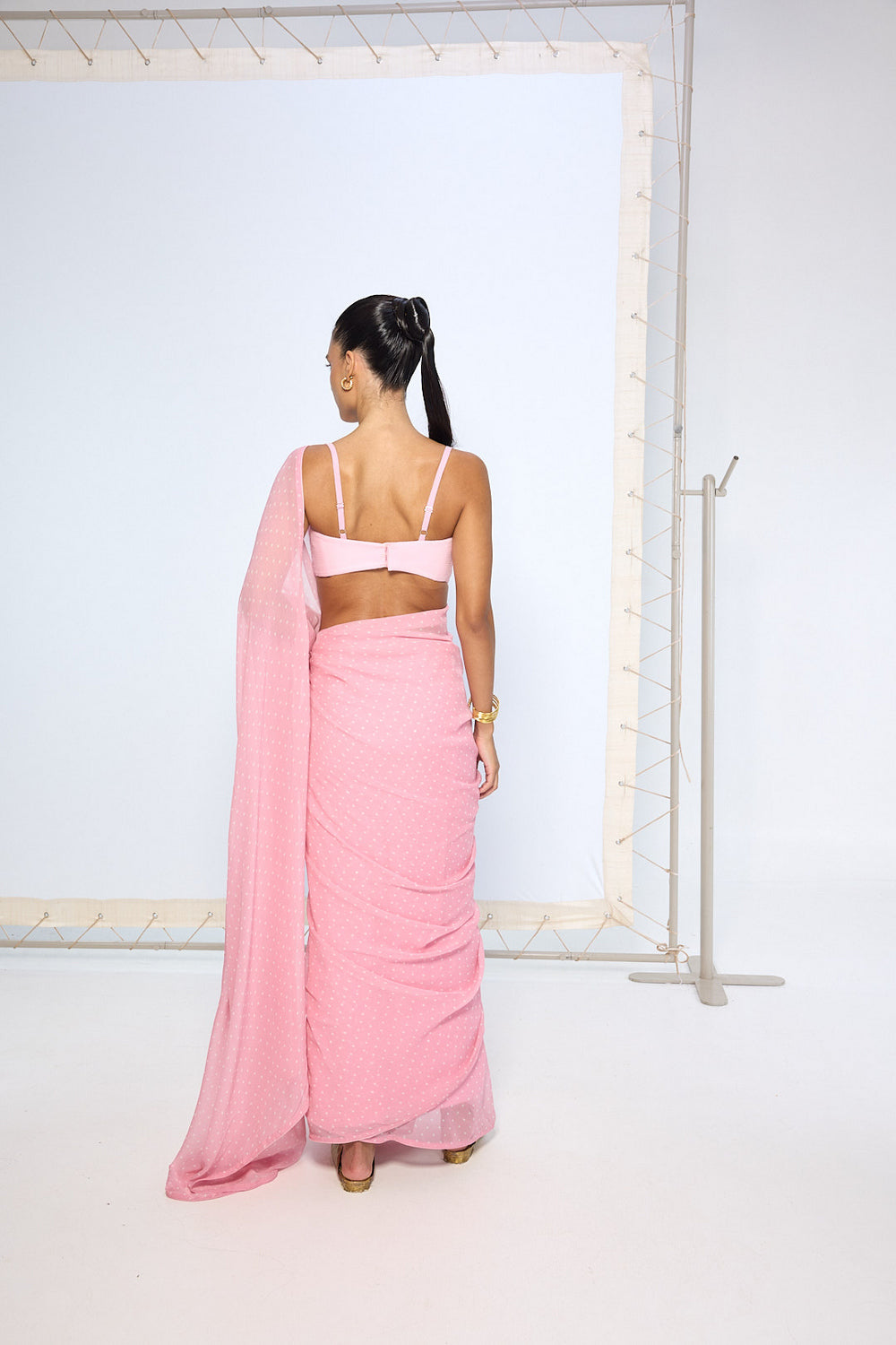 Strawberry Pink Polka Dotted Saree