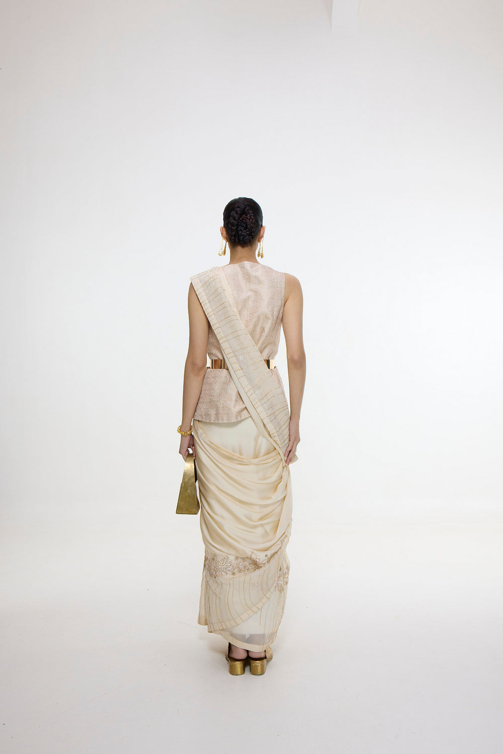 Handwoven Ecru Mashroo Silk Saree with an Embroidered Border